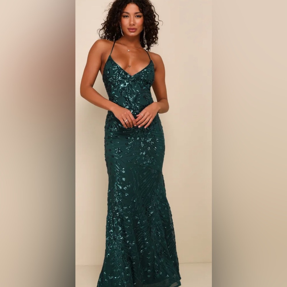 Lulu's Emerald Green Sequin Maxi Dress